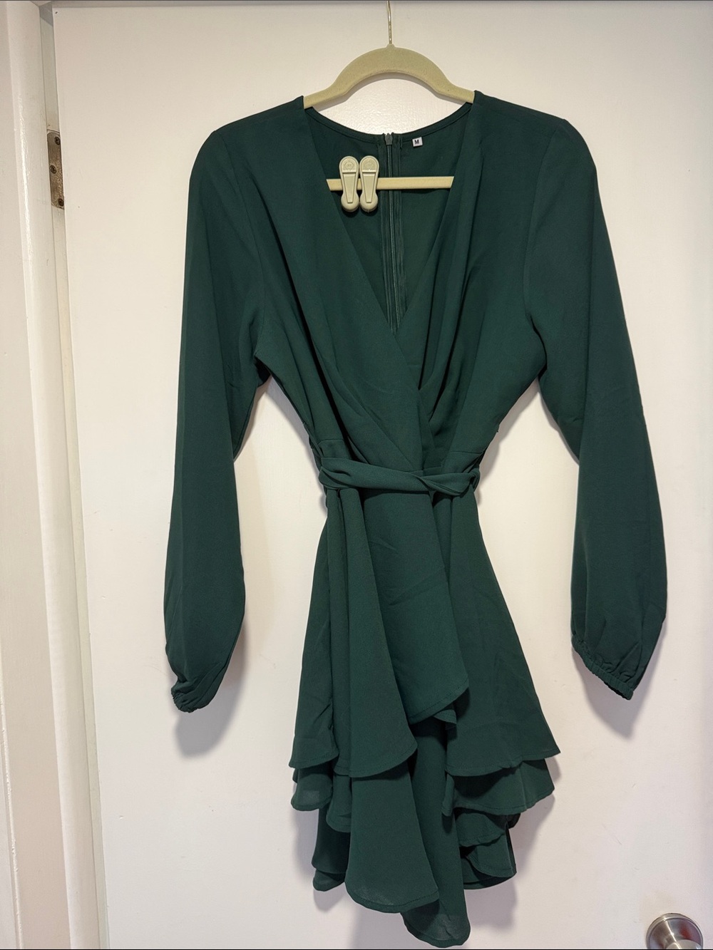 Emerald Green Long Sleeve Wrap Mini Dress